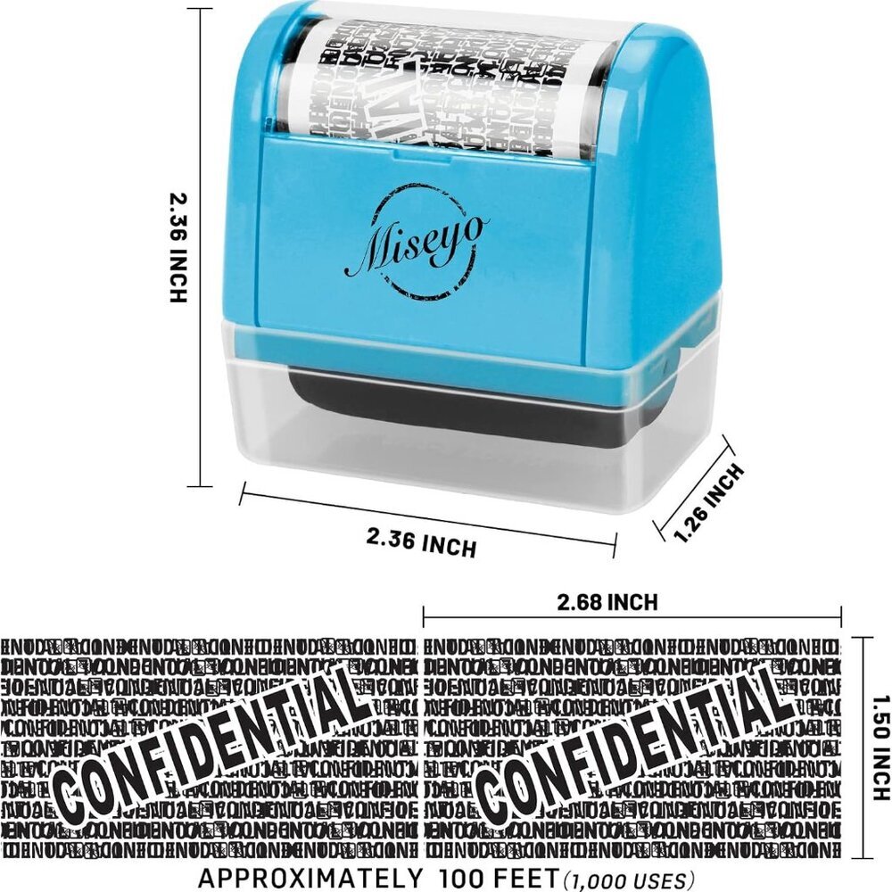 Identity Theft Protection Roller Stamp Set - Blue 6 Refill Ink Incleded - Picture 3 of 7